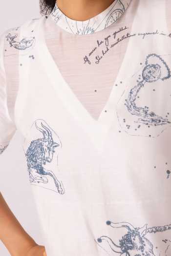 Buy_The Summer House_Multi Color Chanderi High Neck Larisa Zodiac Print Handwoven Dress 