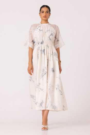 Buy_The Summer House_Multi Color Chanderi Round Neck Arha Zodiac Print Handwoven Dress 
