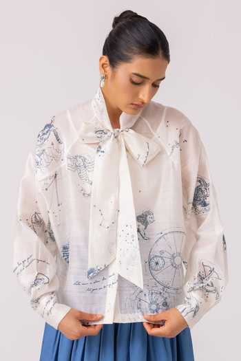 The Summer House_Multi Color Chanderi High Neck Lizzy Zodiac Print Top _Online_at_Aza_Fashions