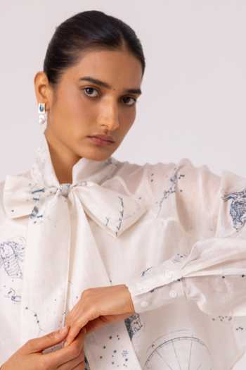 Buy_The Summer House_Multi Color Chanderi High Neck Lizzy Zodiac Print Top _Online_at_Aza_Fashions
