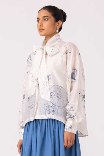 The Summer House_Multi Color Chanderi High Neck Lizzy Zodiac Print Top _at_Aza_Fashions