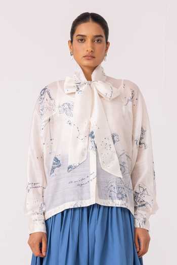 Buy_The Summer House_Multi Color Chanderi High Neck Lizzy Zodiac Print Top 