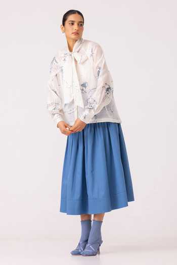 Shop_The Summer House_Multi Color Chanderi High Neck Lizzy Zodiac Print Top 