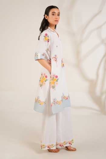 Buy_Moh India_Pink Linen Collared Still Summer Kurta Set _Online_at_Aza_Fashions