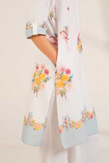 Moh India_Pink Linen Collared Still Summer Kurta Set _at_Aza_Fashions