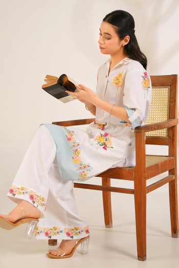 Buy_Moh India_Pink Linen Collared Still Summer Kurta Set 
