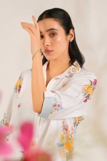 Shop_Moh India_Pink Linen Collared Still Summer Kurta Set 