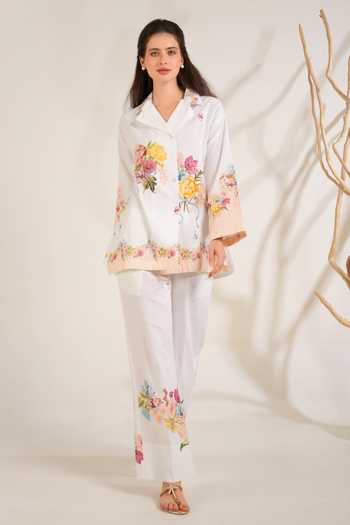 Moh India_Pink Linen Collared Summer Love Shirt Tunic Set _at_Aza_Fashions