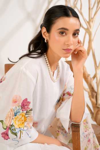 Buy_Moh India_White Linen V-neck Summer Love Shirt Kurta Set 