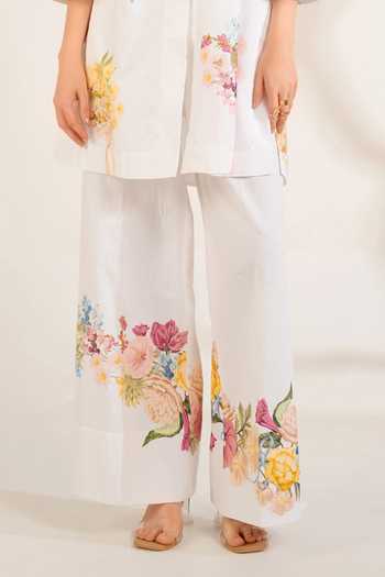Shop_Moh India_White Linen V-neck Summer Love Shirt Kurta Set 