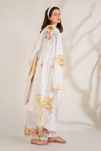 Moh India_Pink Linen V-neck Summer Love Overlay Co-ord Set _Online_at_Aza_Fashions
