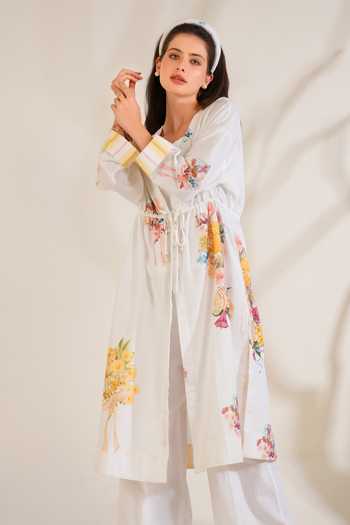 Buy_Moh India_Pink Linen V-neck Summer Love Overlay Co-ord Set _Online_at_Aza_Fashions