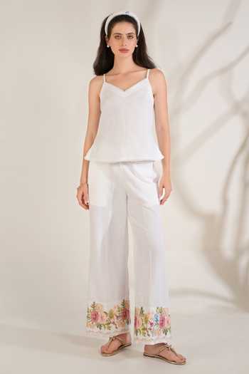 Moh India_Pink Linen V-neck Summer Love Overlay Co-ord Set _at_Aza_Fashions