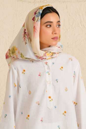 Moh India_Pink Linen Mandarin Collar, Yes Rituals Floral Pattern Kurta And Pant Set _at_Aza_Fashions