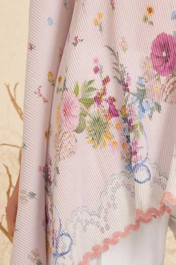 Moh India_Pink Chanderi, Satin Round Neck Soft Bloom Pleated Cape And Pant Set _Online_at_Aza_Fashions