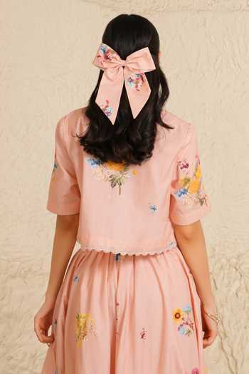 Moh India_Pink Cotton, Poplin Collared Soft Bloom Skirt Set _at_Aza_Fashions