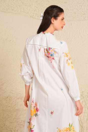 Moh India_Pink Cotton, Poplin Mandarin Collar Summer Love Shirt Dress _Online_at_Aza_Fashions