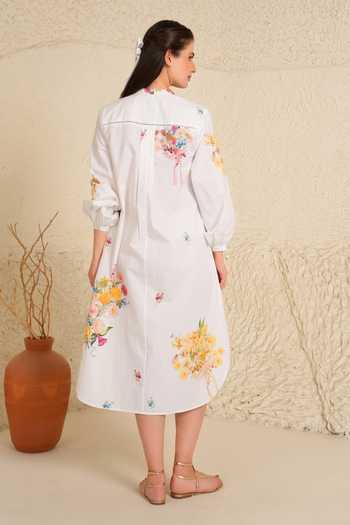 Moh India_Pink Cotton, Poplin Mandarin Collar Summer Love Shirt Dress _at_Aza_Fashions