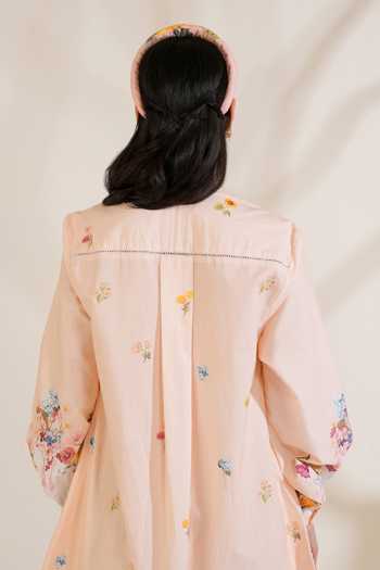 Moh India_Peach Poplin Mandarin Collar English Summer Shirt Dress _at_Aza_Fashions