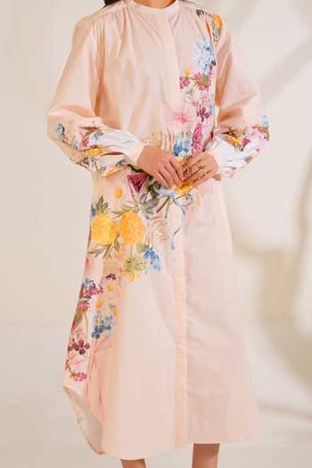 Buy_Moh India_Peach Poplin Mandarin Collar English Summer Shirt Dress 