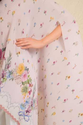 Moh India_Pink Satin Round Neck Soft Bloom Pleated Cape _at_Aza_Fashions