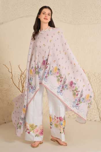 Buy_Moh India_Pink Satin Round Neck Soft Bloom Pleated Cape 