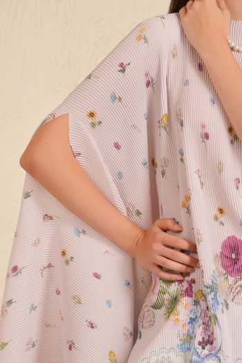 Shop_Moh India_Pink Satin Round Neck Soft Bloom Pleated Cape 