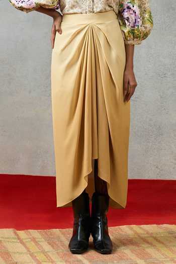 Pooja Rajgarhia Gupta_Beige Georgette Capri Double Draped Skirt _Online_at_Aza_Fashions