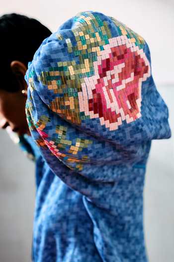 Pooja Rajgarhia Gupta_Blue Georgette Collared Capri Floral Pattern Shirt _Online_at_Aza_Fashions
