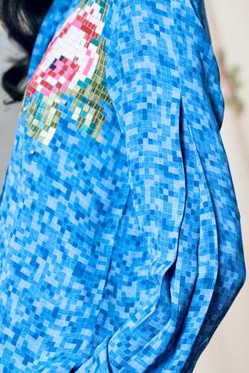 Pooja Rajgarhia Gupta_Blue Georgette Mandarin Collar Vis Double Shirt _Online_at_Aza_Fashions