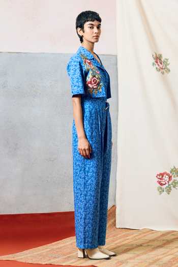 Buy_Pooja Rajgarhia Gupta_Blue Milos Double Georgette Jumpsuit _Online_at_Aza_Fashions