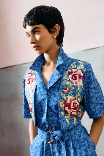Buy_Pooja Rajgarhia Gupta_Blue Milos Double Georgette Jumpsuit 