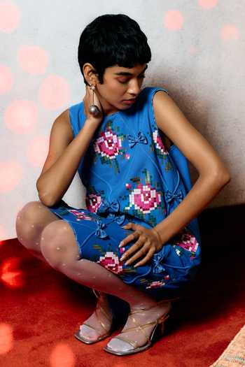 Buy_Pooja Rajgarhia Gupta_Blue Georgette Round Neck Sardinia Double Dress 