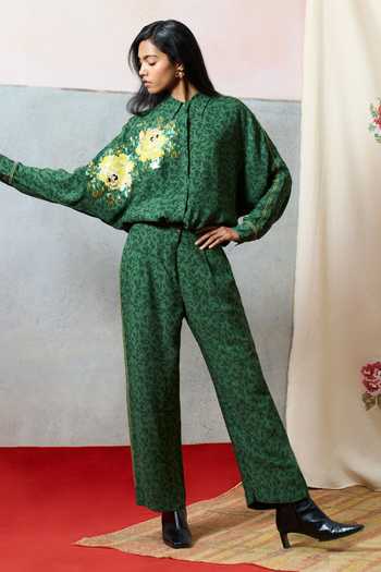 Buy_Pooja Rajgarhia Gupta_Green Georgette Vis Double Pant _Online_at_Aza_Fashions