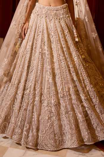 Shop_Opus Atelier_Pink Satin, Net, Viscose, Tulle Halter Neck Heather Embroidered Lehenga Set 