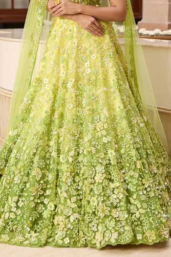Buy_Opus Atelier_Green Mesh Sweetheart Neck Ombre Stella Embroidered Lehenga Set _Online_at_Aza_Fashions