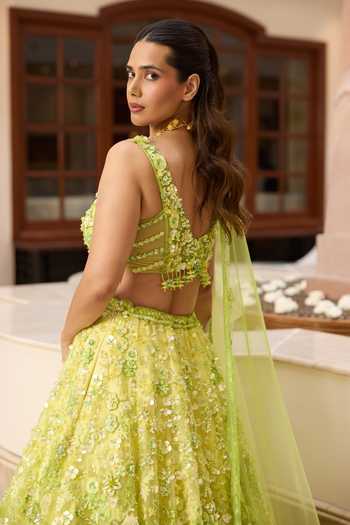 Shop_Opus Atelier_Green Mesh Sweetheart Neck Ombre Stella Embroidered Lehenga Set _Online_at_Aza_Fashions