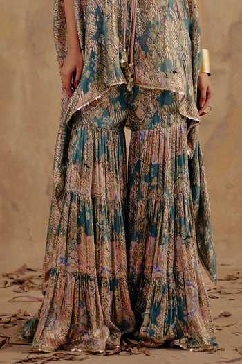 Buy_Ajiesh Oberoi_Multi Color Georgette, Lurex V-neck Zarina Printed Kaftan And Sharara Set 