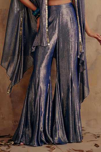 Ajiesh Oberoi_Blue Georgette, Lurex Open , Square Kanak Premium Jacket Set _Online_at_Aza_Fashions