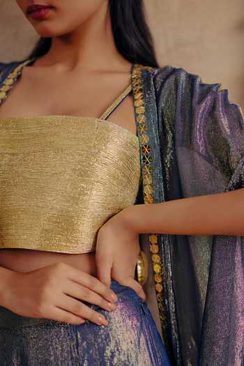 Shop_Ajiesh Oberoi_Blue Georgette, Lurex Open , Square Kanak Premium Jacket Set _Online_at_Aza_Fashions