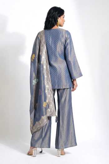 Basanti Kapde aur Koffee Zari Work Banarsi Tissue Kurta & Palazzo Set 