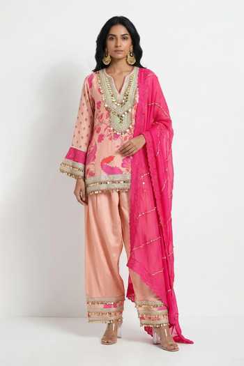 Basanti Kapde aur Koffee Embroidered Yoke Kurta Sharara Set 