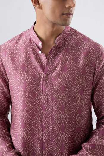 Buy_Raw & Rustic By Niti Bothra_Burgundy Silk, Tencel Bandhani Short Kurta 