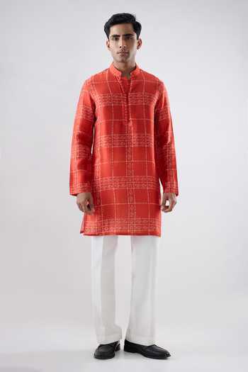 Buy_Raw & Rustic By Niti Bothra_Orange Silk, Tencel Bandhani Pattern Short Kurta _Online_at_Aza_Fashions