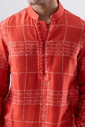 Shop_Raw & Rustic By Niti Bothra_Orange Silk, Tencel Bandhani Pattern Short Kurta _Online_at_Aza_Fashions