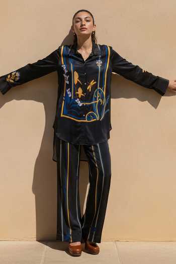 Buy_Nautanky_Black Crepe Collared Lantern Tales Printed Shirt And Pant Set _Online_at_Aza_Fashions