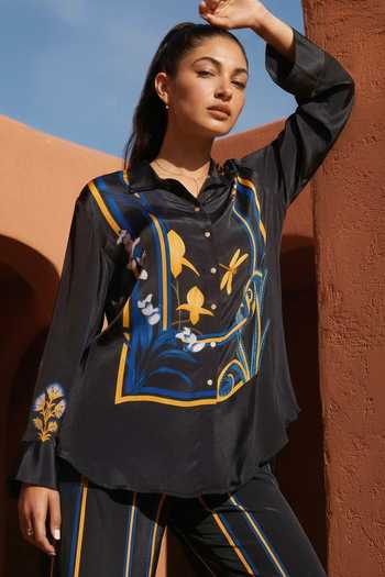 Shop_Nautanky_Black Crepe Collared Lantern Tales Printed Shirt And Pant Set _Online_at_Aza_Fashions