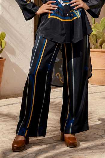 Nautanky_Black Crepe Collared Lantern Tales Printed Shirt And Pant Set _at_Aza_Fashions