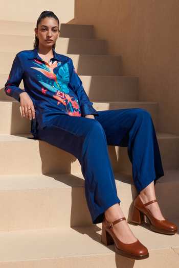 Buy_Nautanky_Blue Crepe Collared Liliput Flower Print Shirt And Pant Set _Online_at_Aza_Fashions
