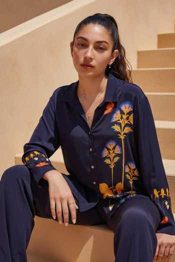 Buy_Nautanky_Blue Crepe Collared Wonderland Floral Print Shirt And Pant Set _Online_at_Aza_Fashions